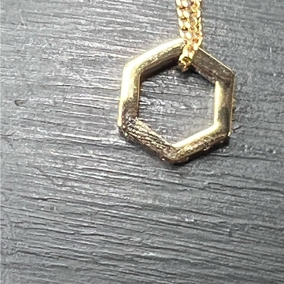 All Saints Scatter Pave Hex Pendant Necklace, Gold NWT - Picture 4 of 5